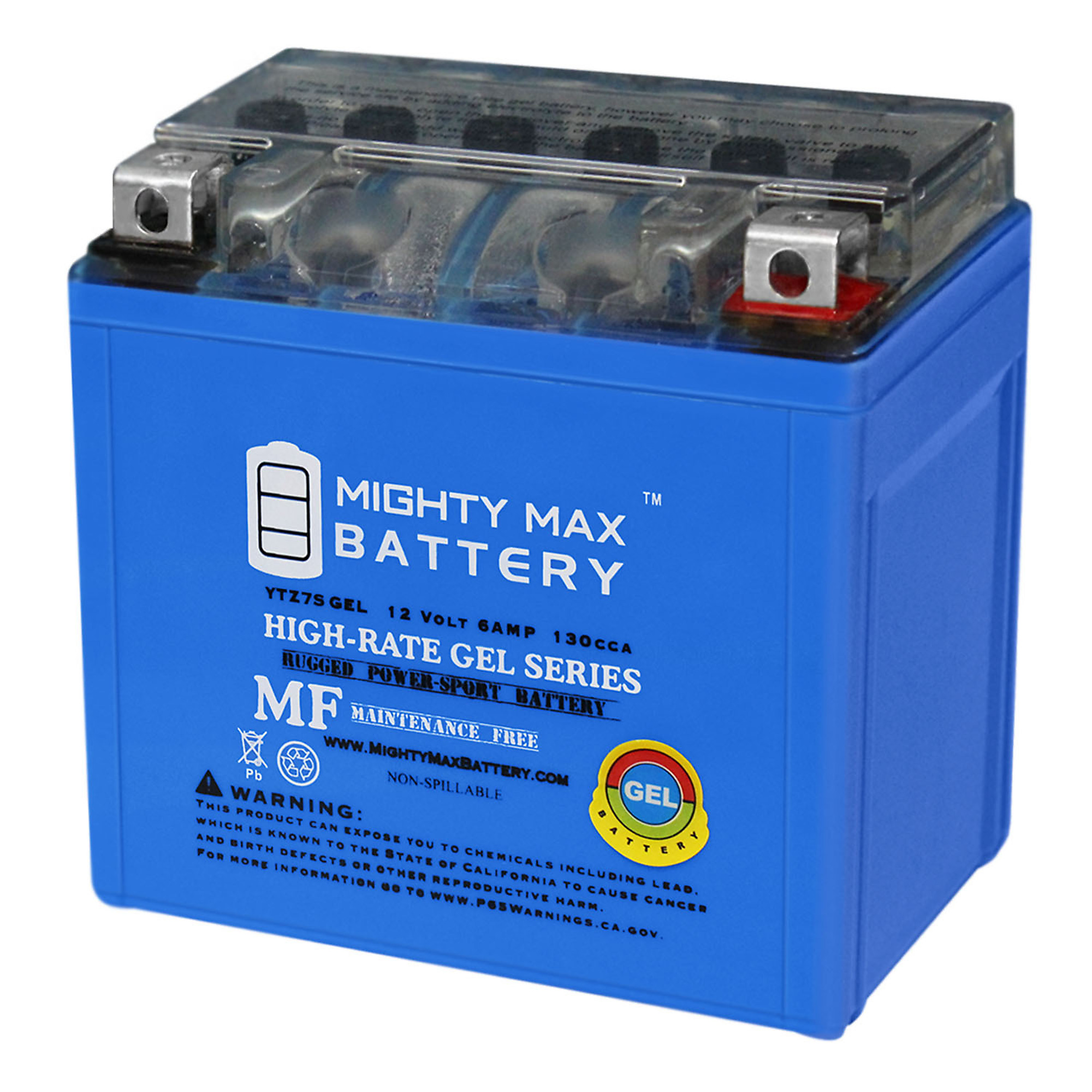 Mighty Max YTZ7S GEL Motorcycle Battery — 12V, 6Ah, 130 CCA, Maintenance-Free, Model# MAX3484088